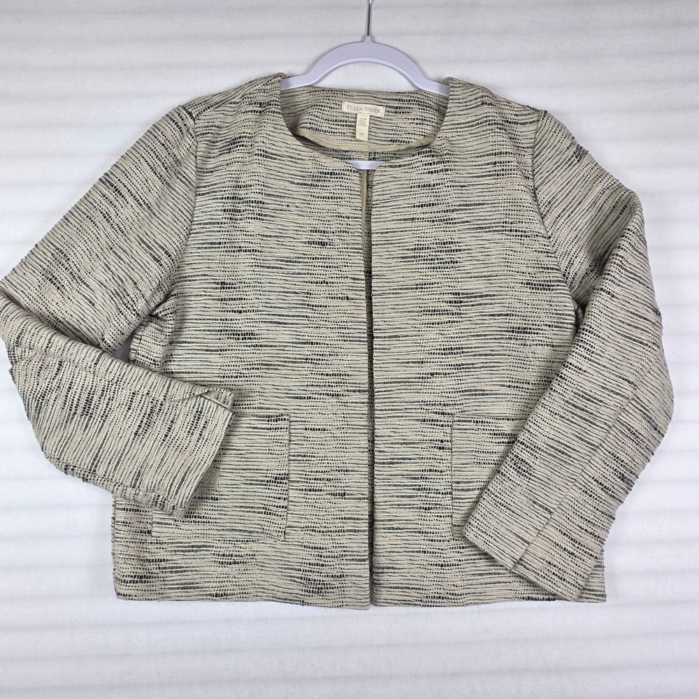 Eileen Fisher Jacket Womens Small Beige Cotton Knit Minimalist Quiet Luxury